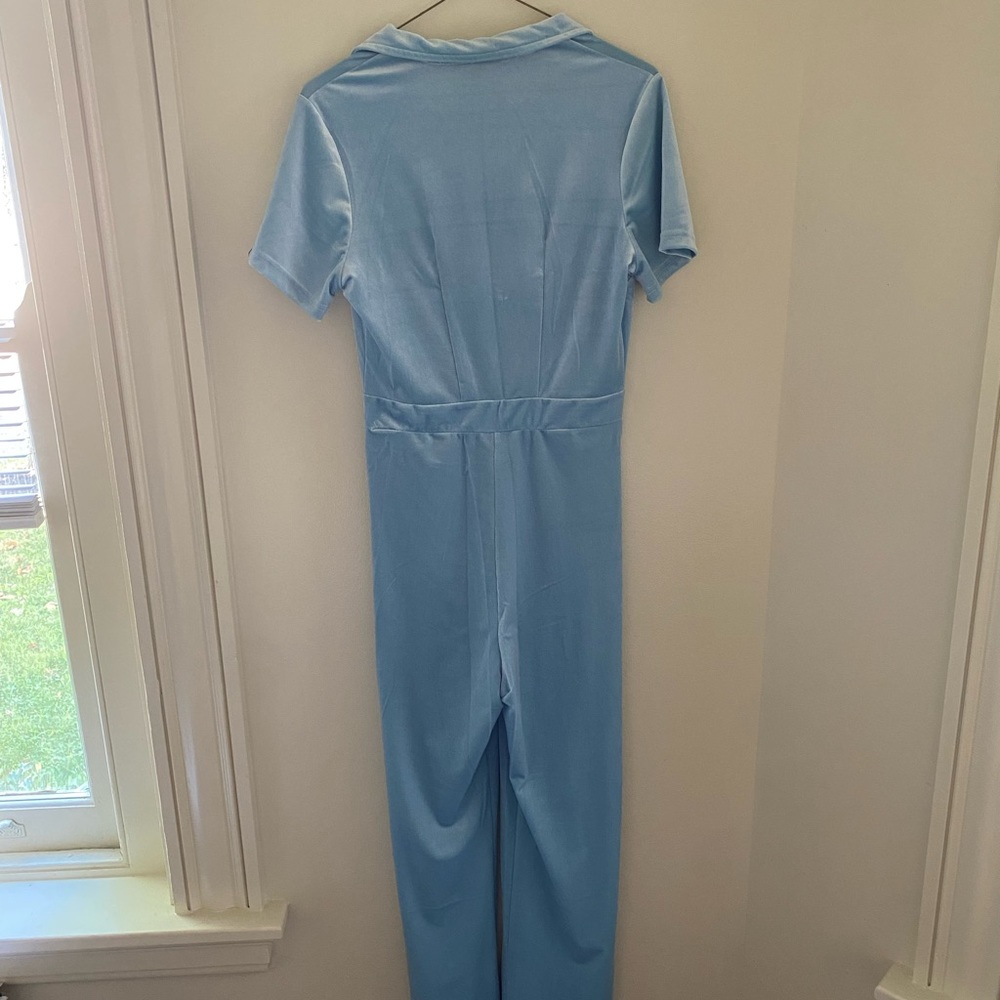 Peachy Den Baby Blue Velvet Jumpsuit - Picture 3 of 6
